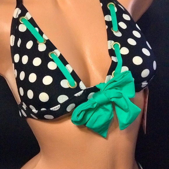 Betsey Johnson polka dot bikini at the hop vintage swimsuit black white aqua nwt - Picture 9 of 9